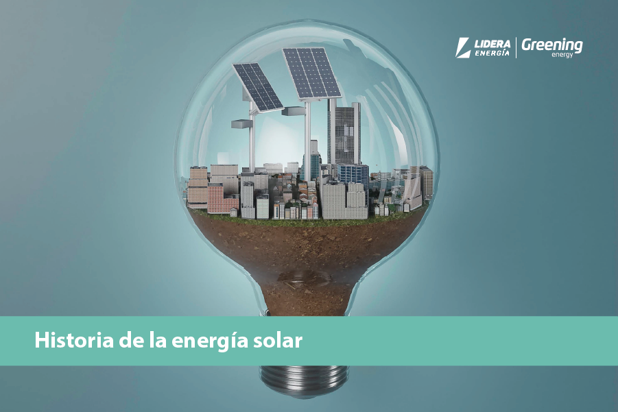Bombilla con una ciudad con placas solares dentro y energía solar